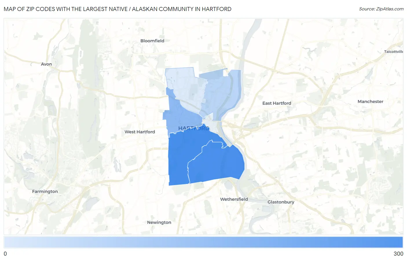 Zip Codes with the Largest Native / Alaskan Community in Hartford Map