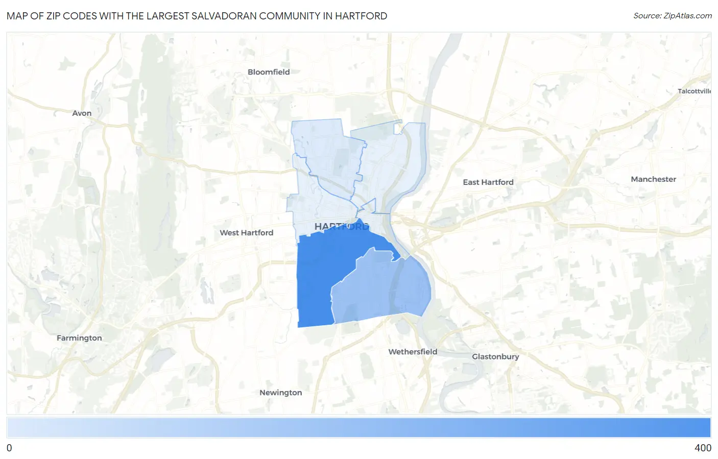 Zip Codes with the Largest Salvadoran Community in Hartford Map