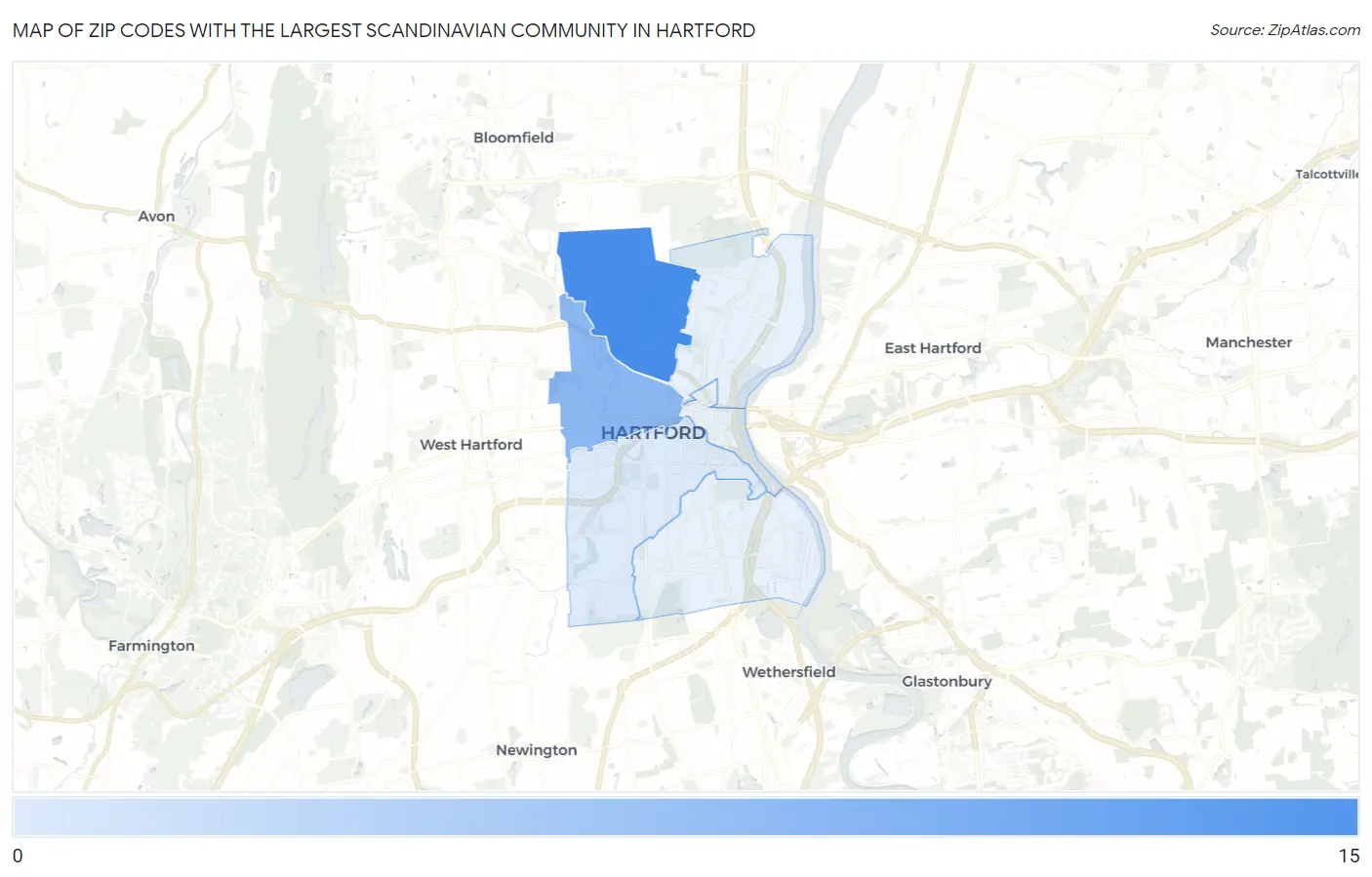 Zip Codes with the Largest Scandinavian Community in Hartford Map