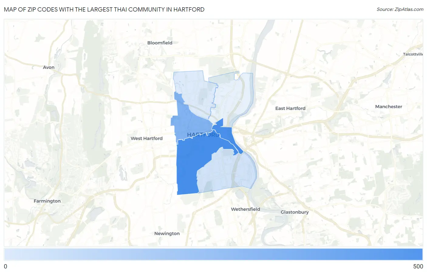 Zip Codes with the Largest Thai Community in Hartford Map