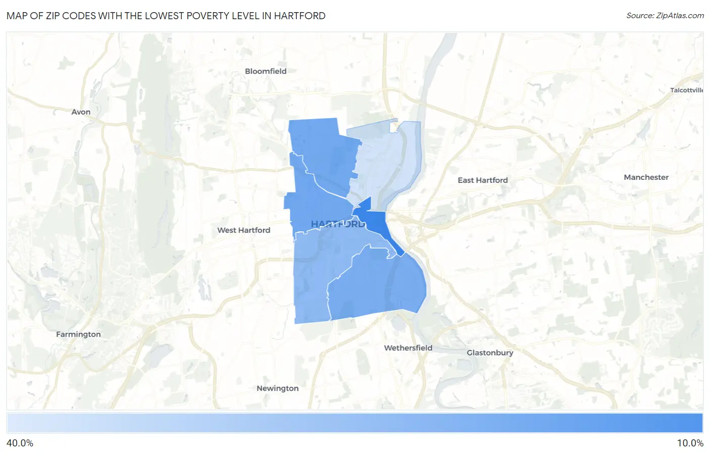 Zip Codes with the Lowest Poverty Level in Hartford Map