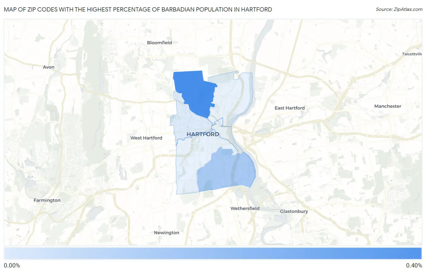 Zip Codes with the Highest Percentage of Barbadian Population in Hartford Map