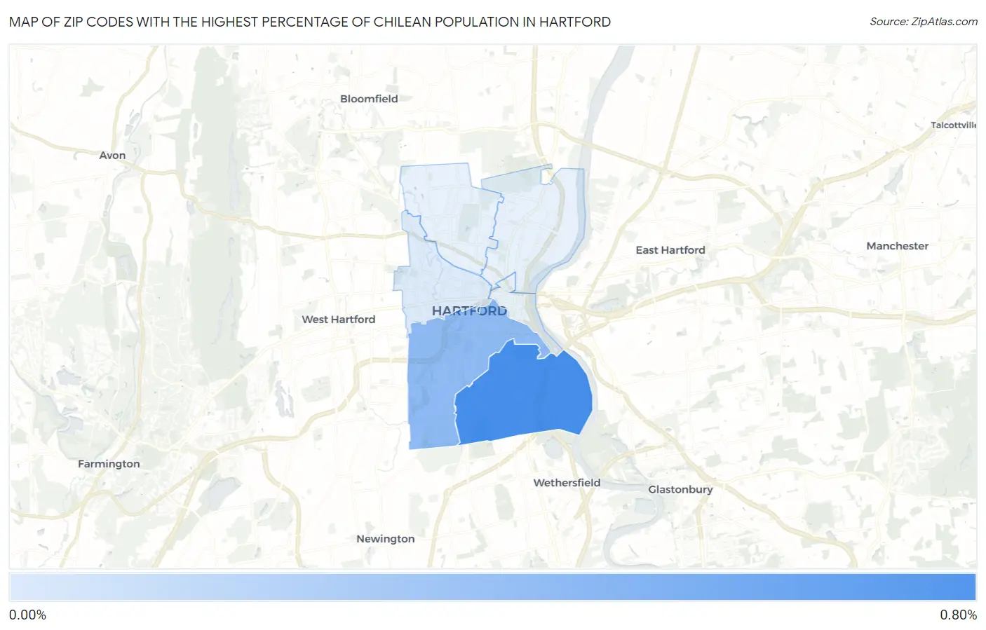 Zip Codes with the Highest Percentage of Chilean Population in Hartford Map