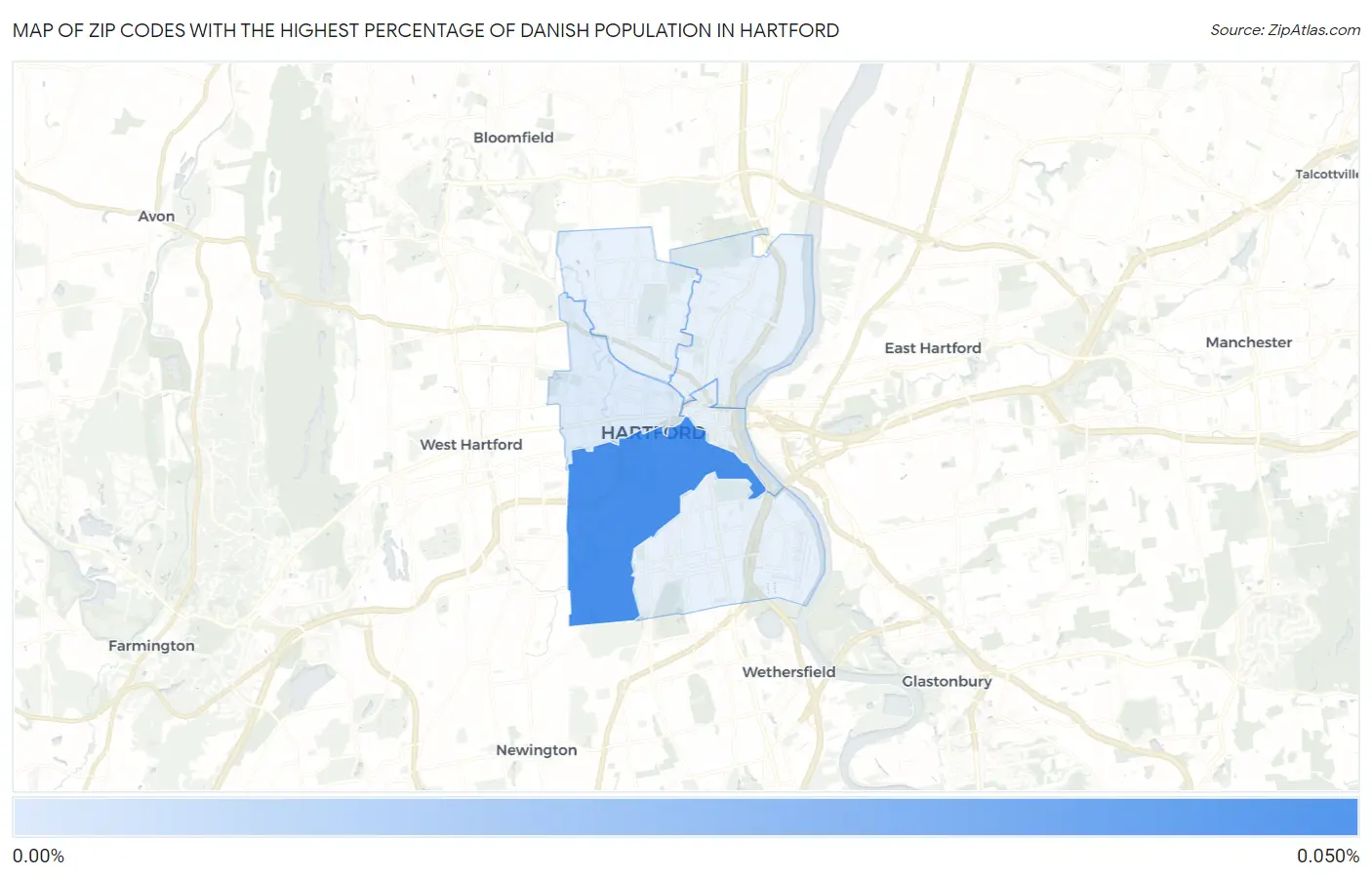 Zip Codes with the Highest Percentage of Danish Population in Hartford Map