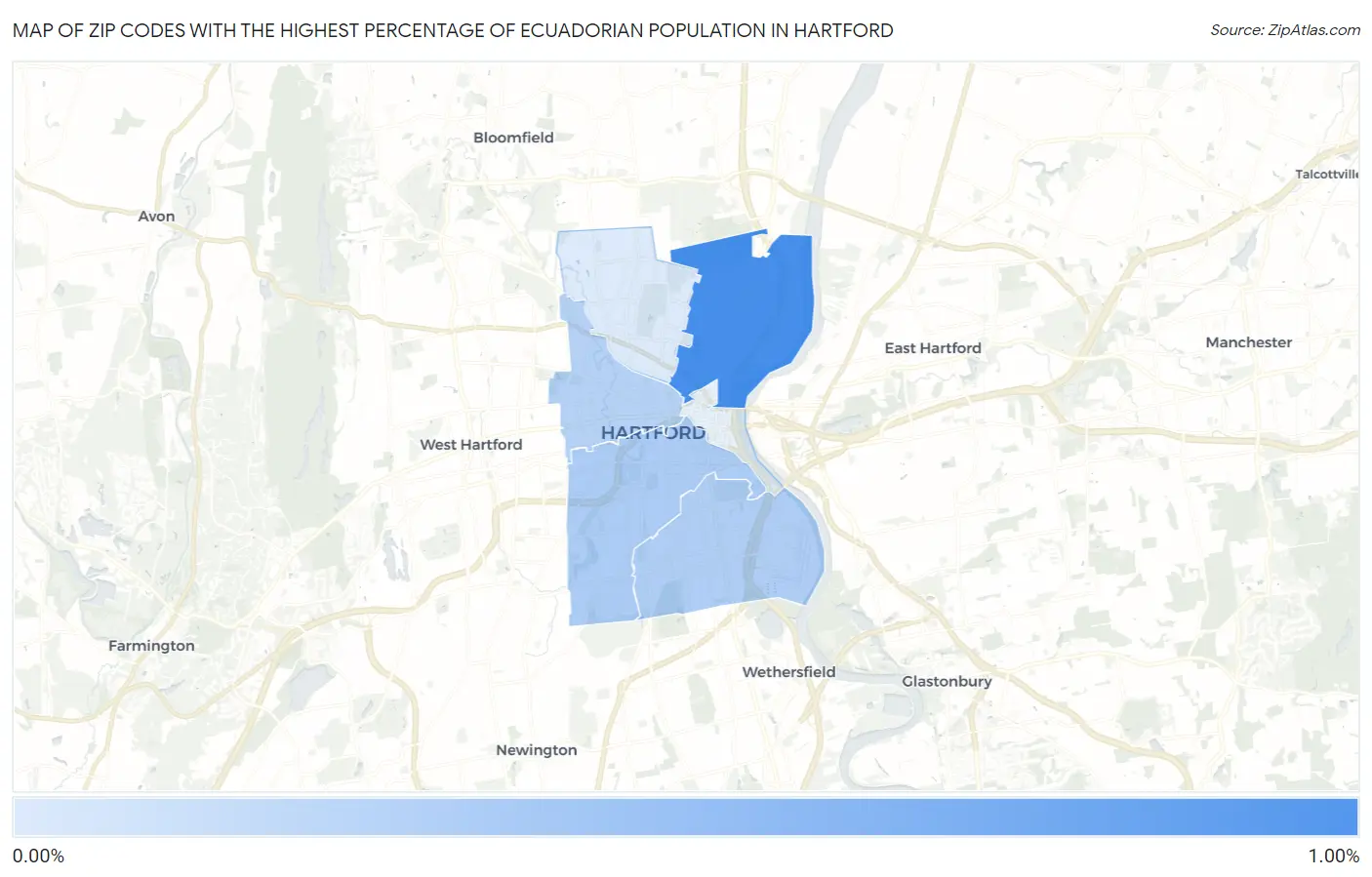Zip Codes with the Highest Percentage of Ecuadorian Population in Hartford Map