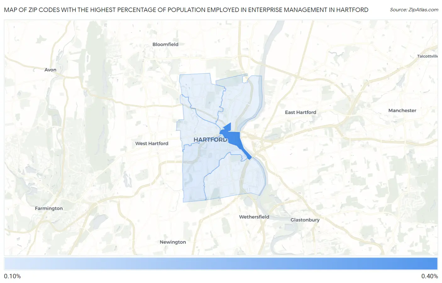 Zip Codes with the Highest Percentage of Population Employed in Enterprise Management in Hartford Map