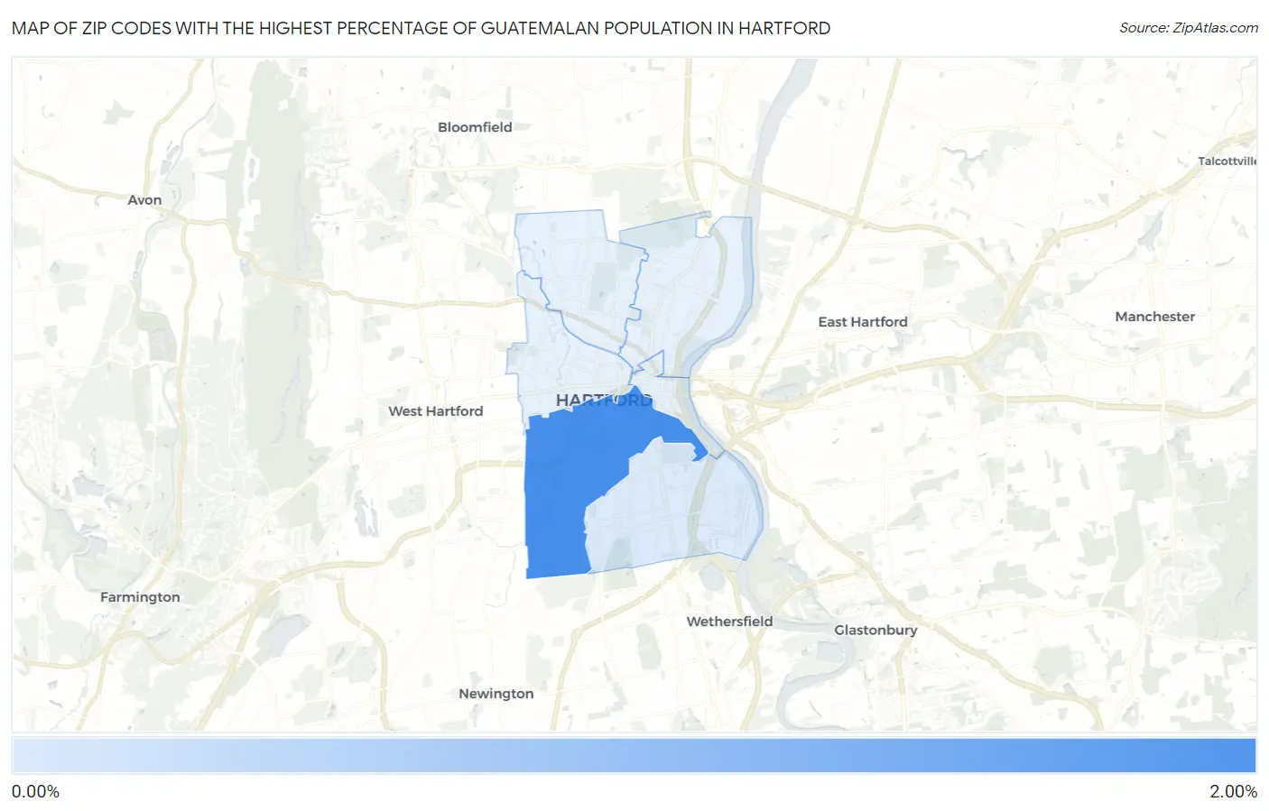 Zip Codes with the Highest Percentage of Guatemalan Population in Hartford Map