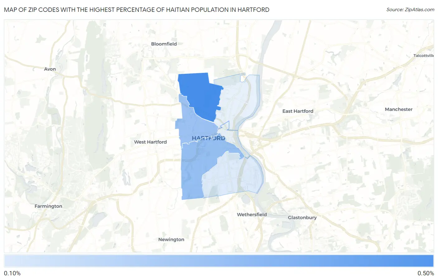 Zip Codes with the Highest Percentage of Haitian Population in Hartford Map