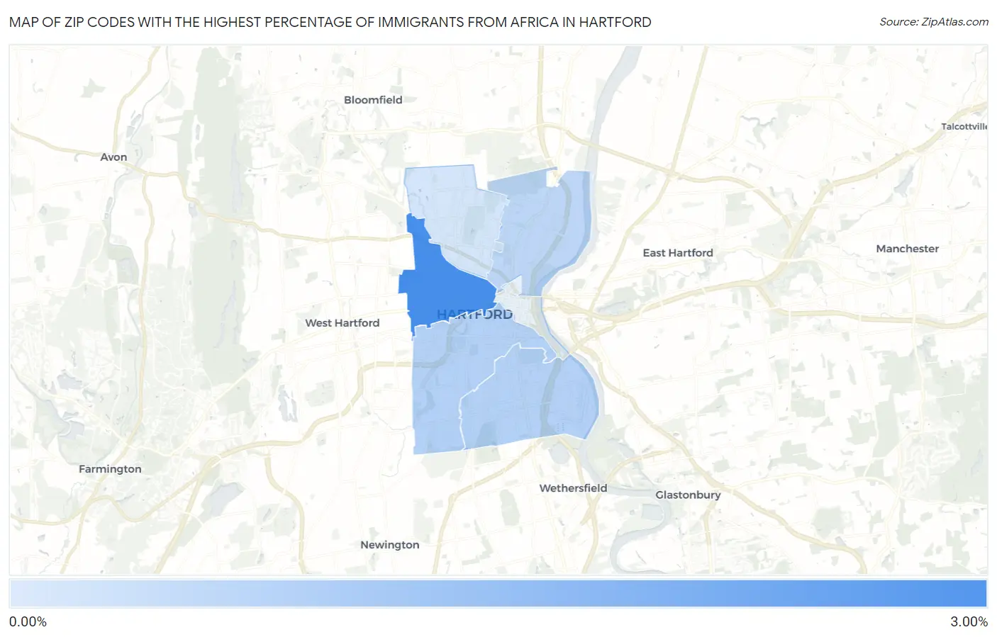 Zip Codes with the Highest Percentage of Immigrants from Africa in Hartford Map