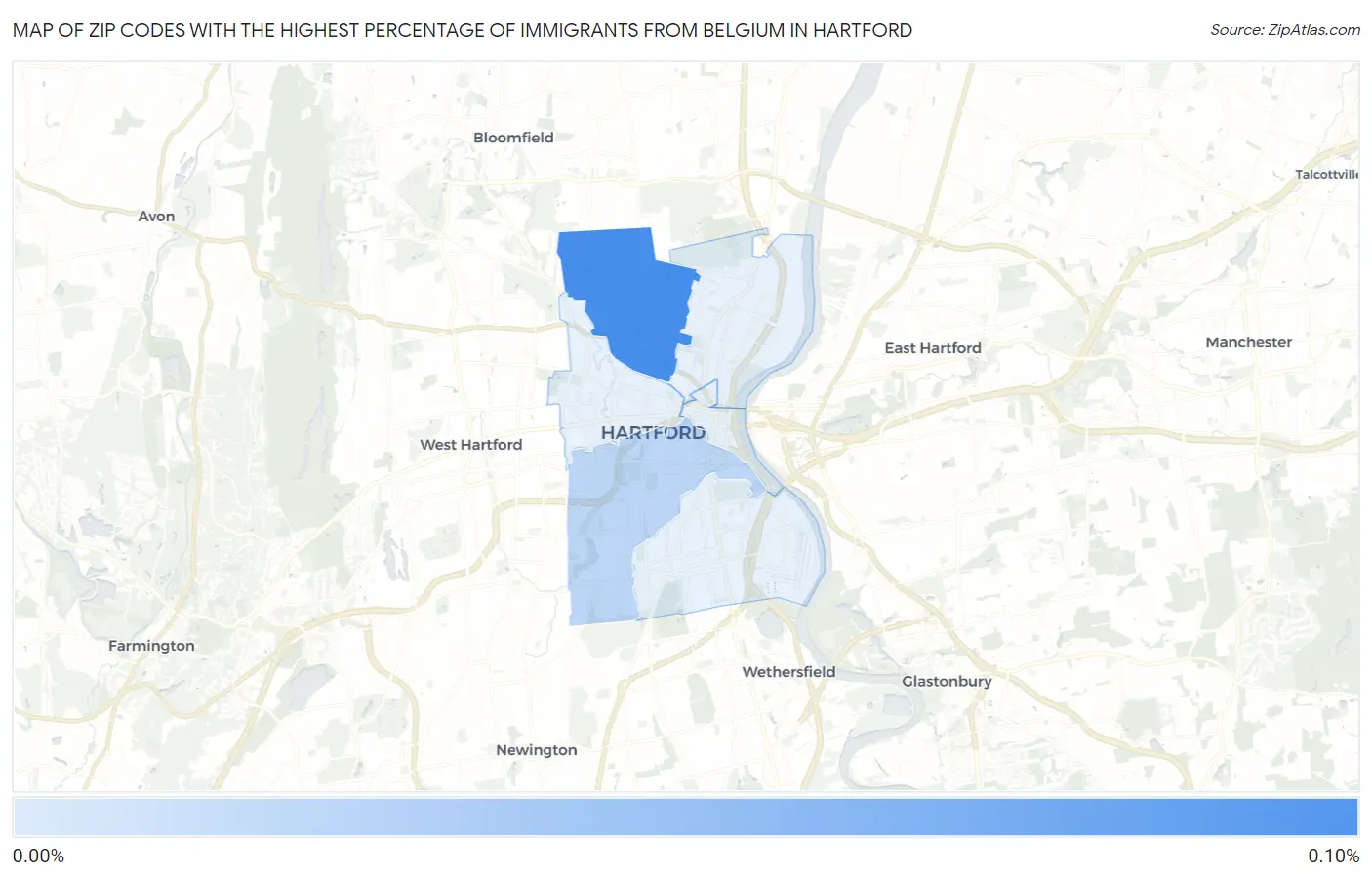 Zip Codes with the Highest Percentage of Immigrants from Belgium in Hartford Map