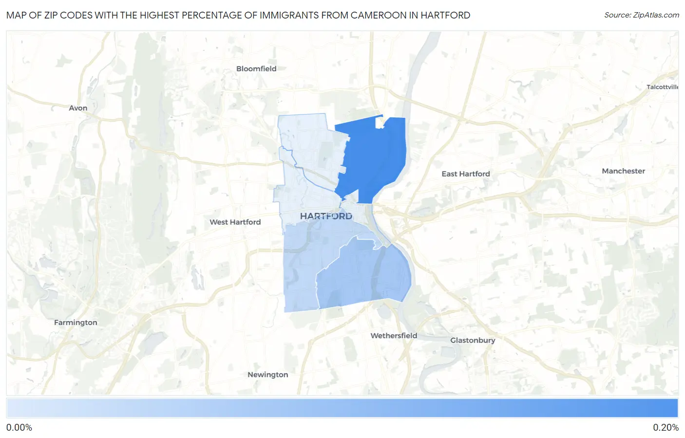 Zip Codes with the Highest Percentage of Immigrants from Cameroon in Hartford Map