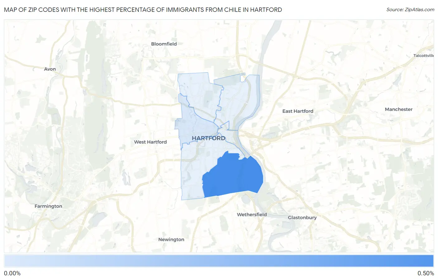 Zip Codes with the Highest Percentage of Immigrants from Chile in Hartford Map