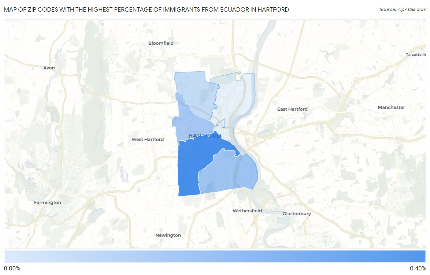Zip Codes with the Highest Percentage of Immigrants from Ecuador in Hartford Map