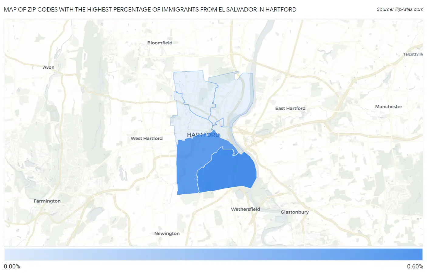 Zip Codes with the Highest Percentage of Immigrants from El Salvador in Hartford Map