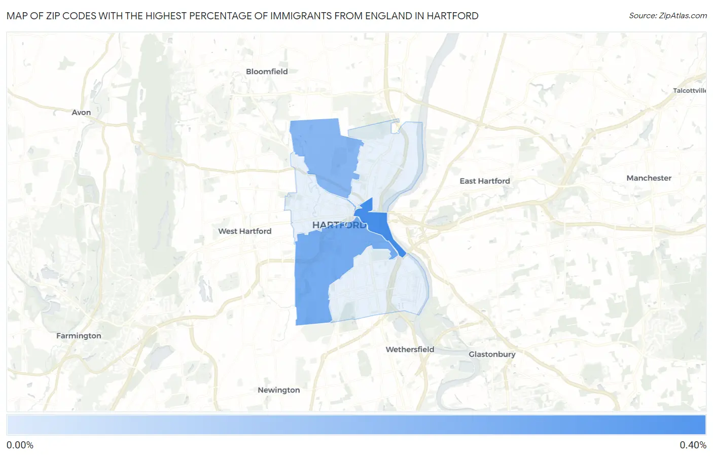Zip Codes with the Highest Percentage of Immigrants from England in Hartford Map