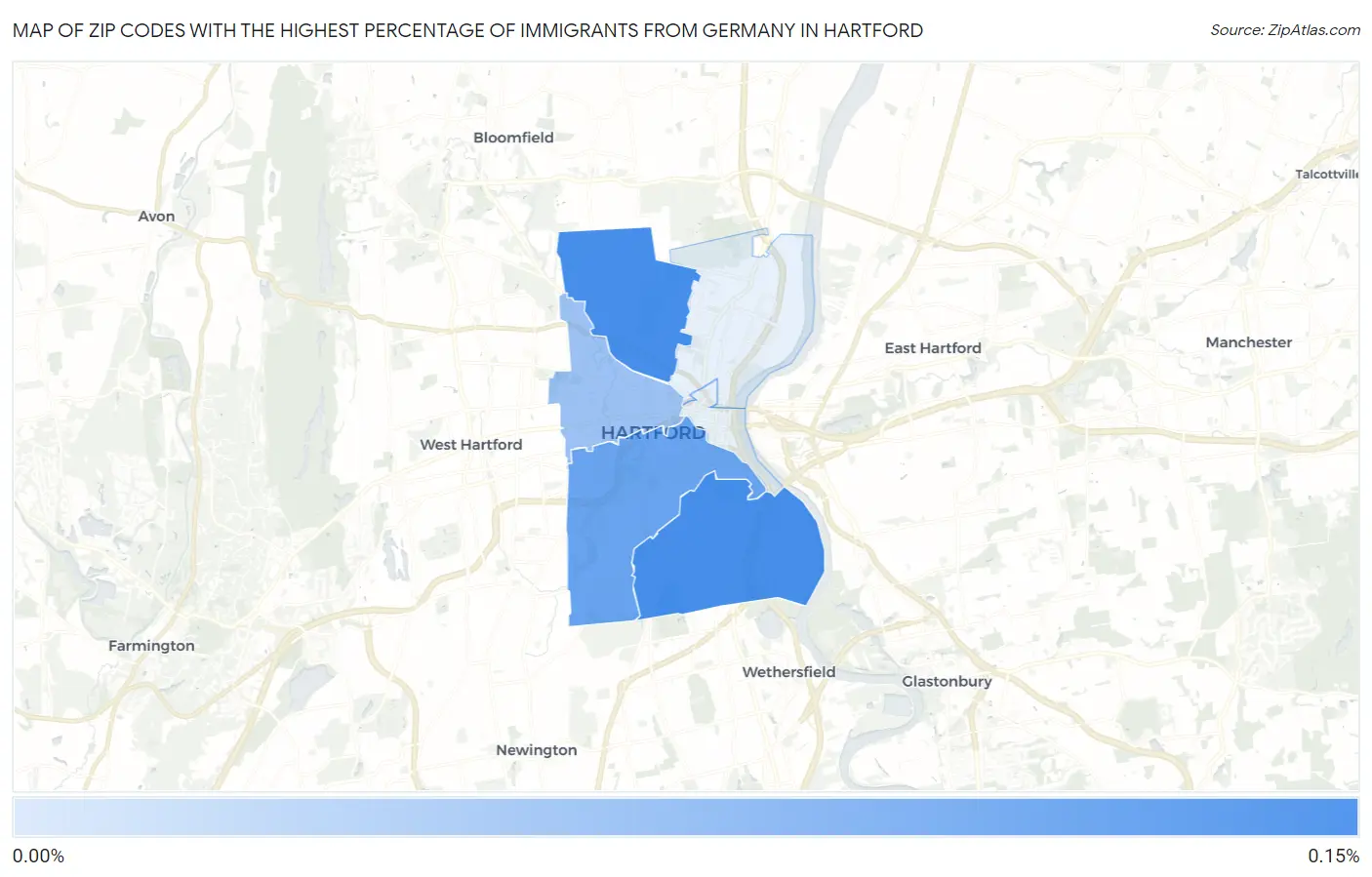 Zip Codes with the Highest Percentage of Immigrants from Germany in Hartford Map