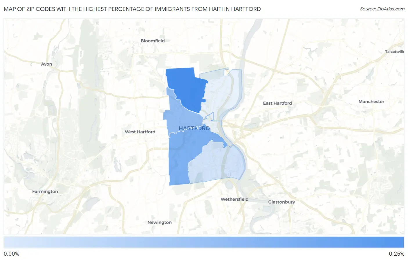 Zip Codes with the Highest Percentage of Immigrants from Haiti in Hartford Map