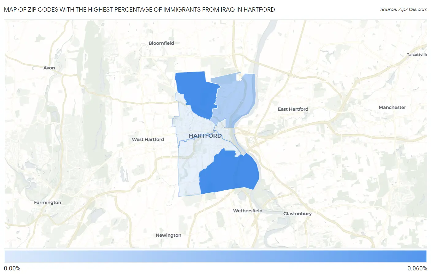 Zip Codes with the Highest Percentage of Immigrants from Iraq in Hartford Map