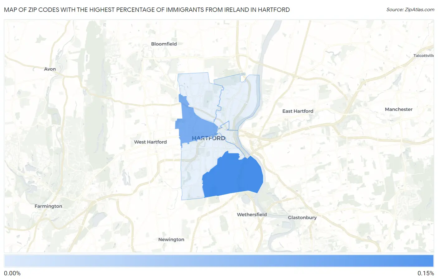 Zip Codes with the Highest Percentage of Immigrants from Ireland in Hartford Map