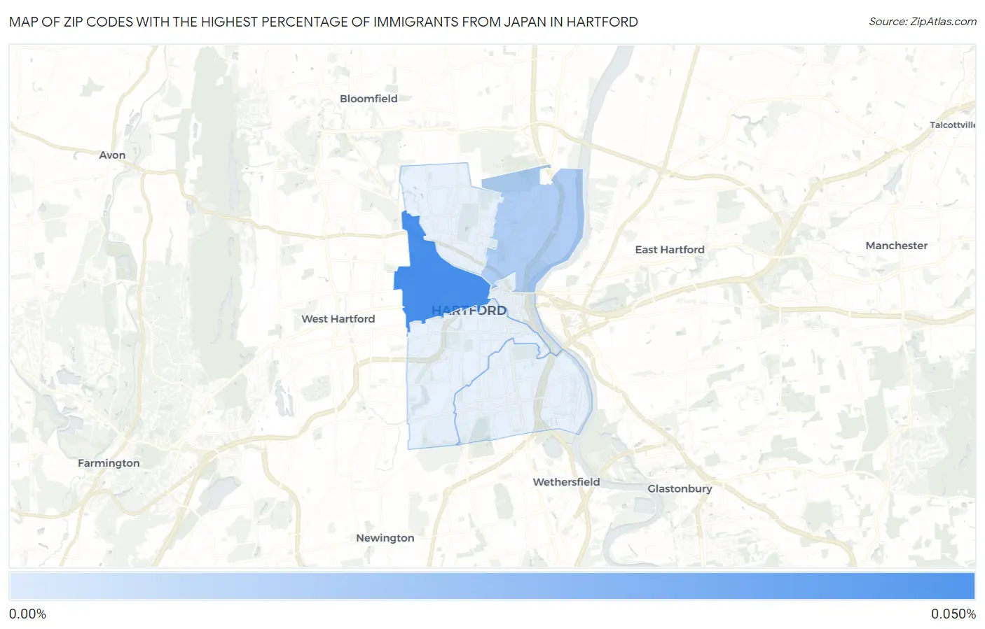 Zip Codes with the Highest Percentage of Immigrants from Japan in Hartford Map