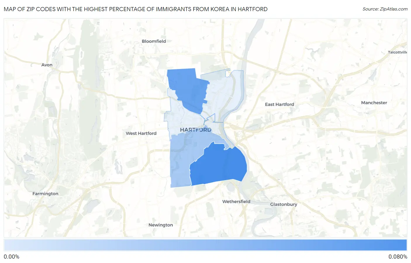Zip Codes with the Highest Percentage of Immigrants from Korea in Hartford Map