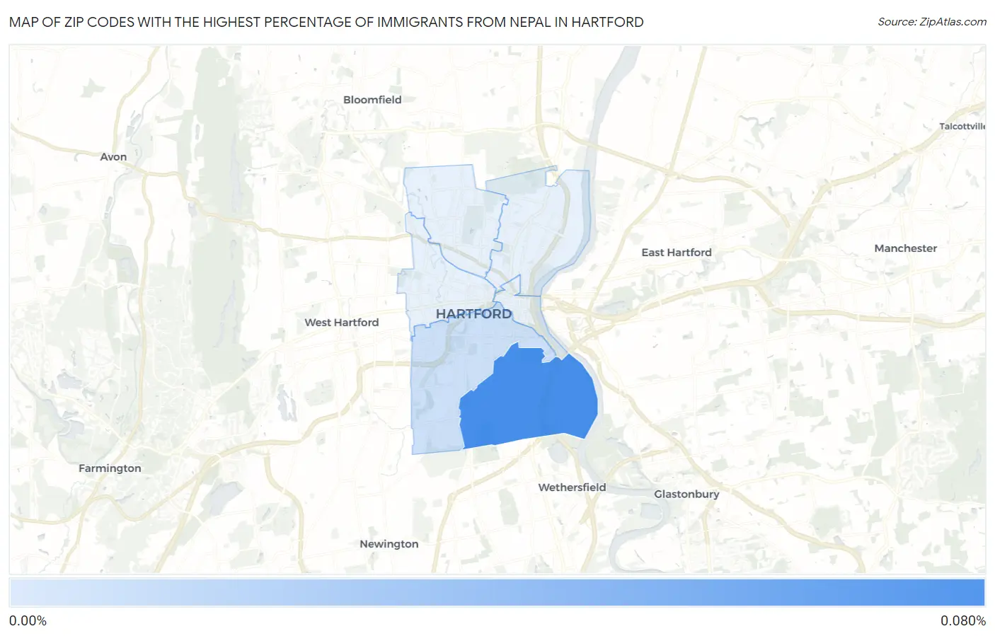 Zip Codes with the Highest Percentage of Immigrants from Nepal in Hartford Map
