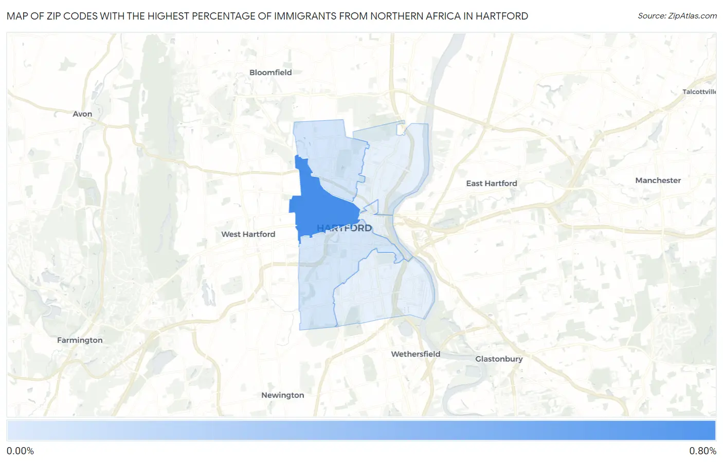 Zip Codes with the Highest Percentage of Immigrants from Northern Africa in Hartford Map