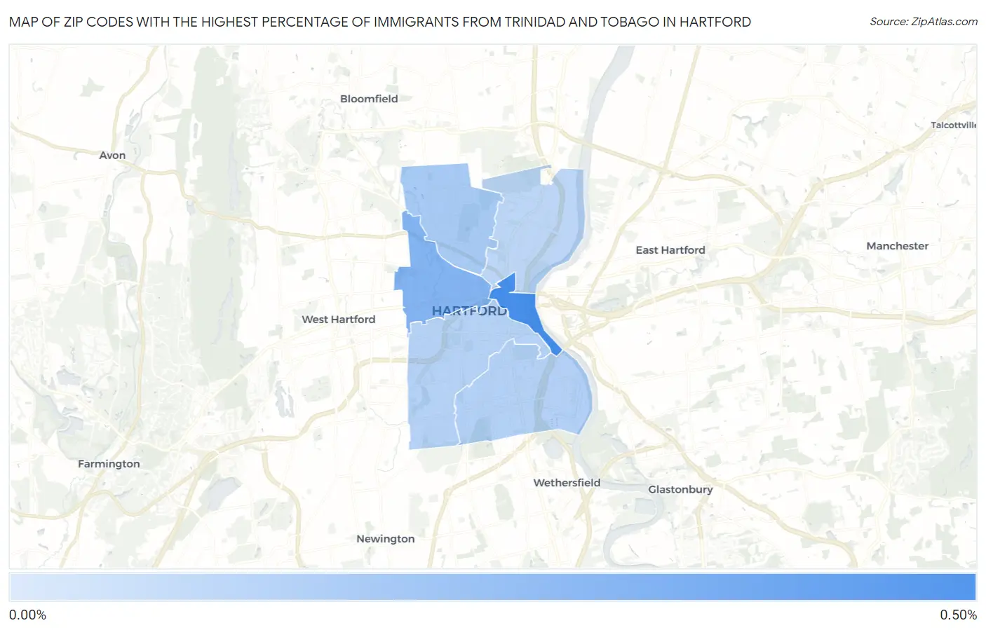 Zip Codes with the Highest Percentage of Immigrants from Trinidad and Tobago in Hartford Map