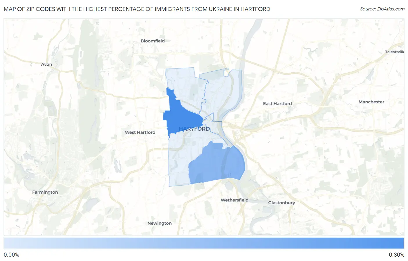 Zip Codes with the Highest Percentage of Immigrants from Ukraine in Hartford Map