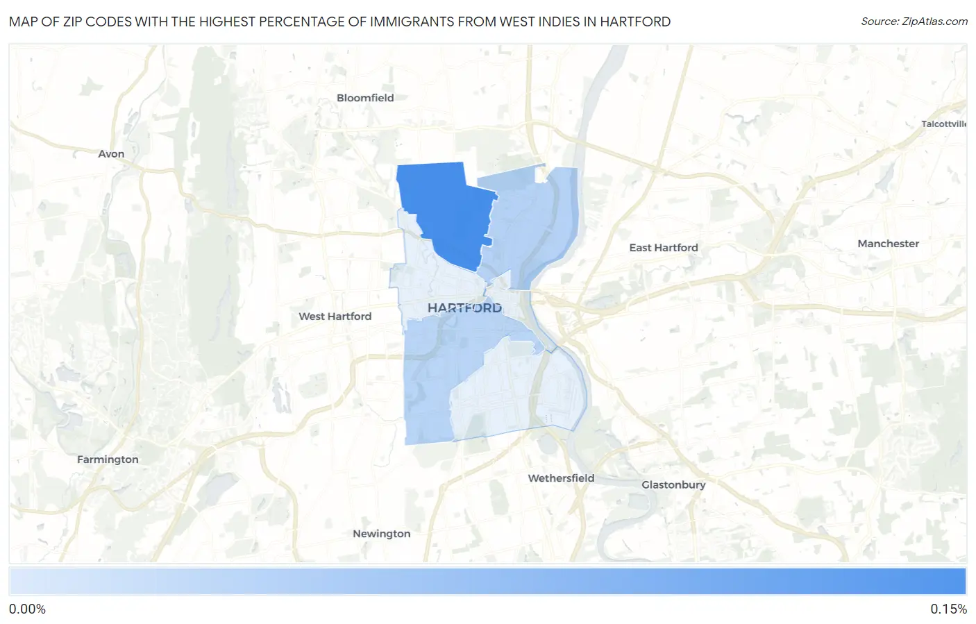 Zip Codes with the Highest Percentage of Immigrants from West Indies in Hartford Map