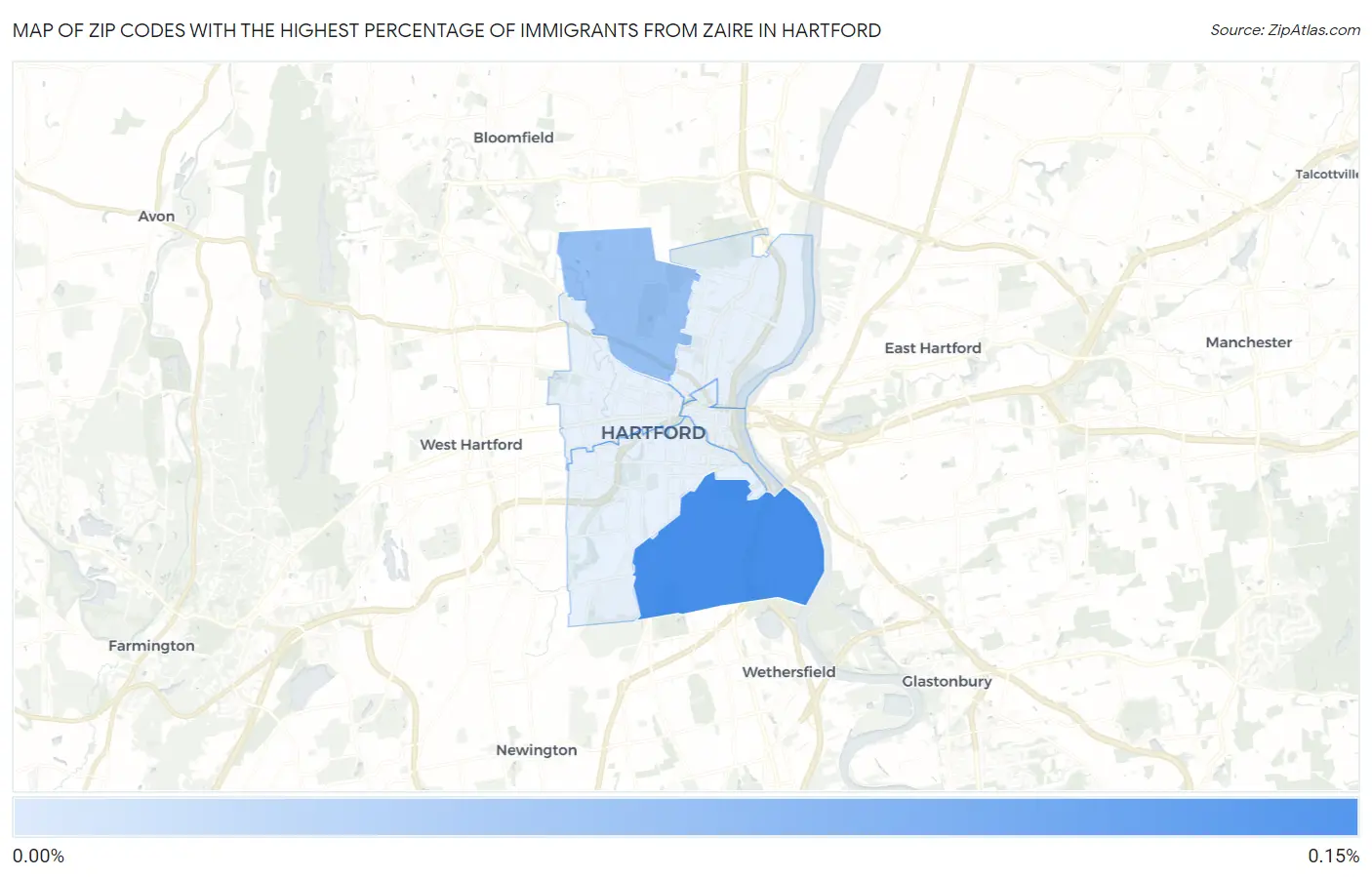 Zip Codes with the Highest Percentage of Immigrants from Zaire in Hartford Map