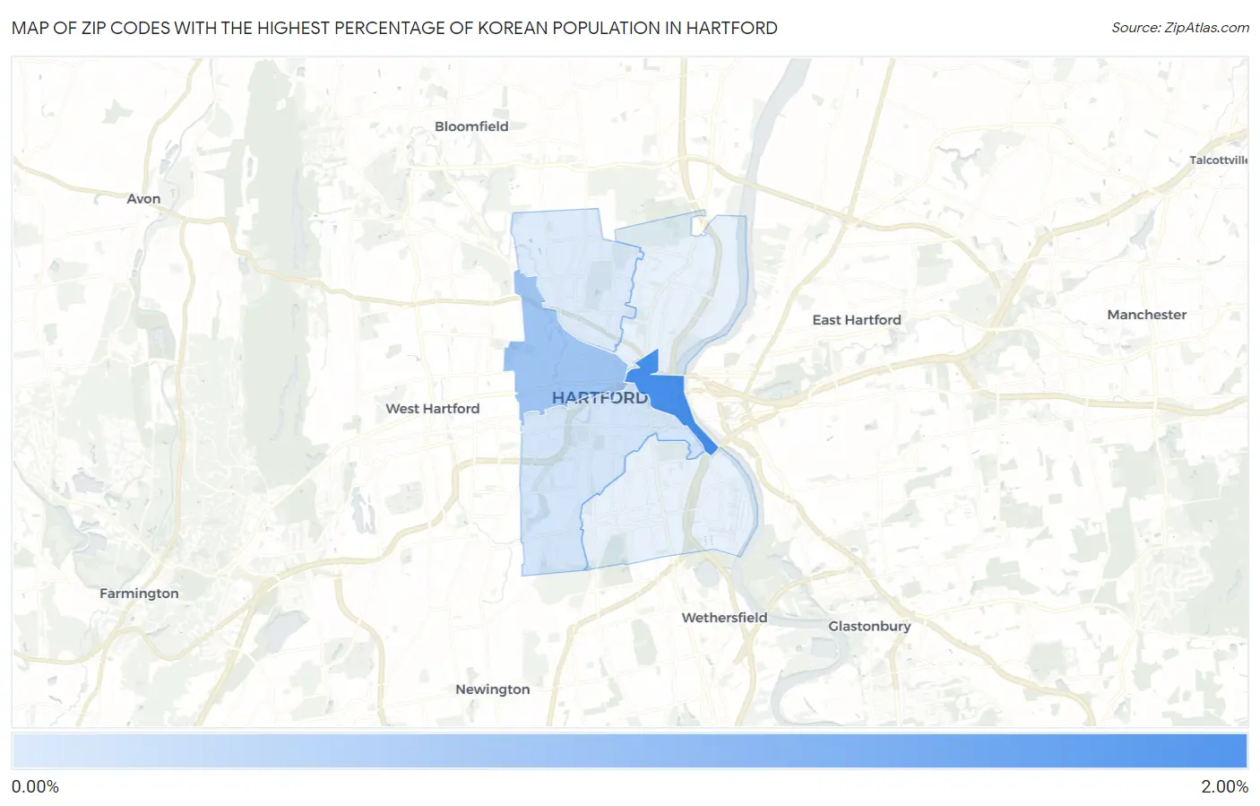 Zip Codes with the Highest Percentage of Korean Population in Hartford Map
