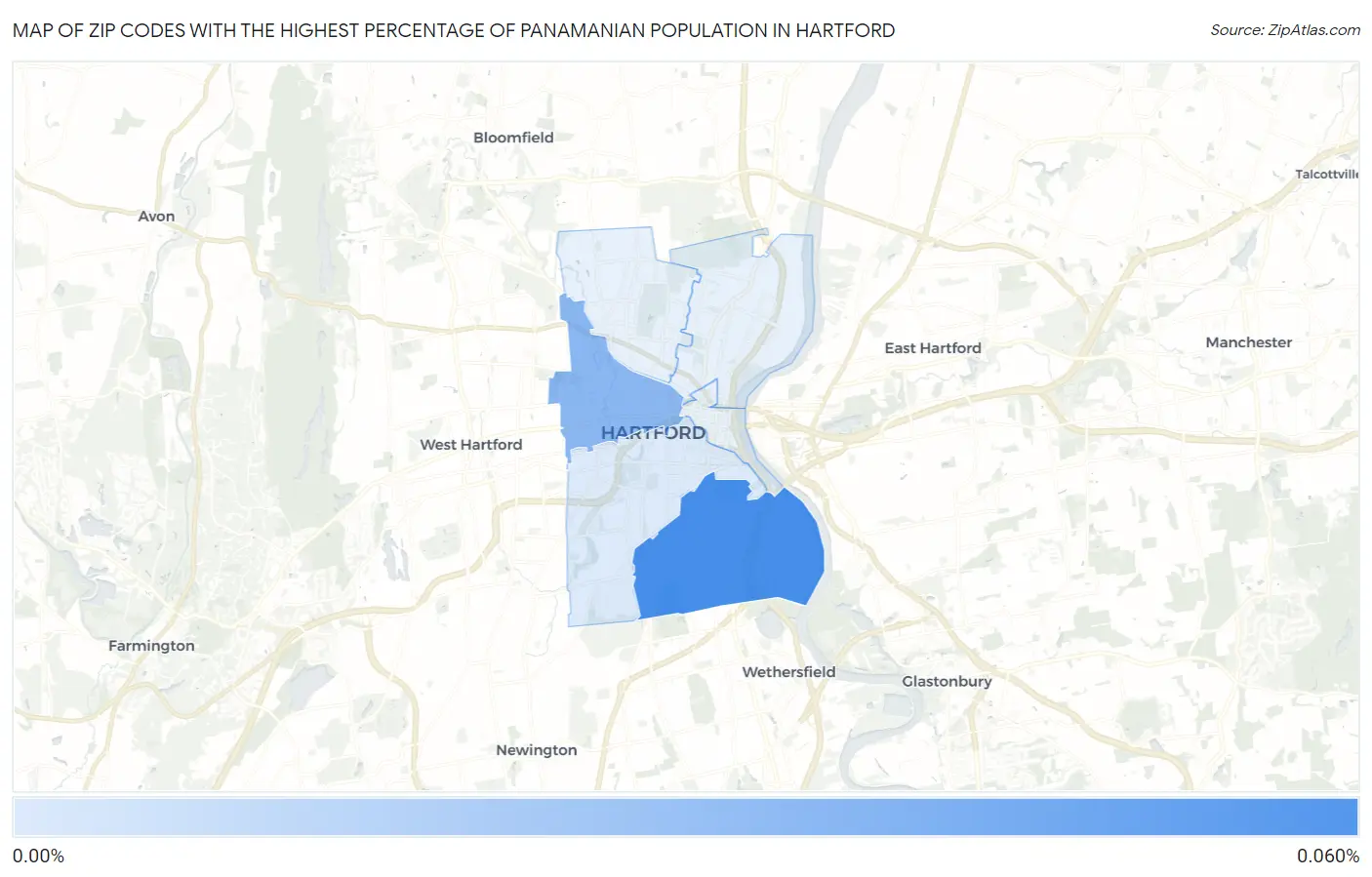 Zip Codes with the Highest Percentage of Panamanian Population in Hartford Map