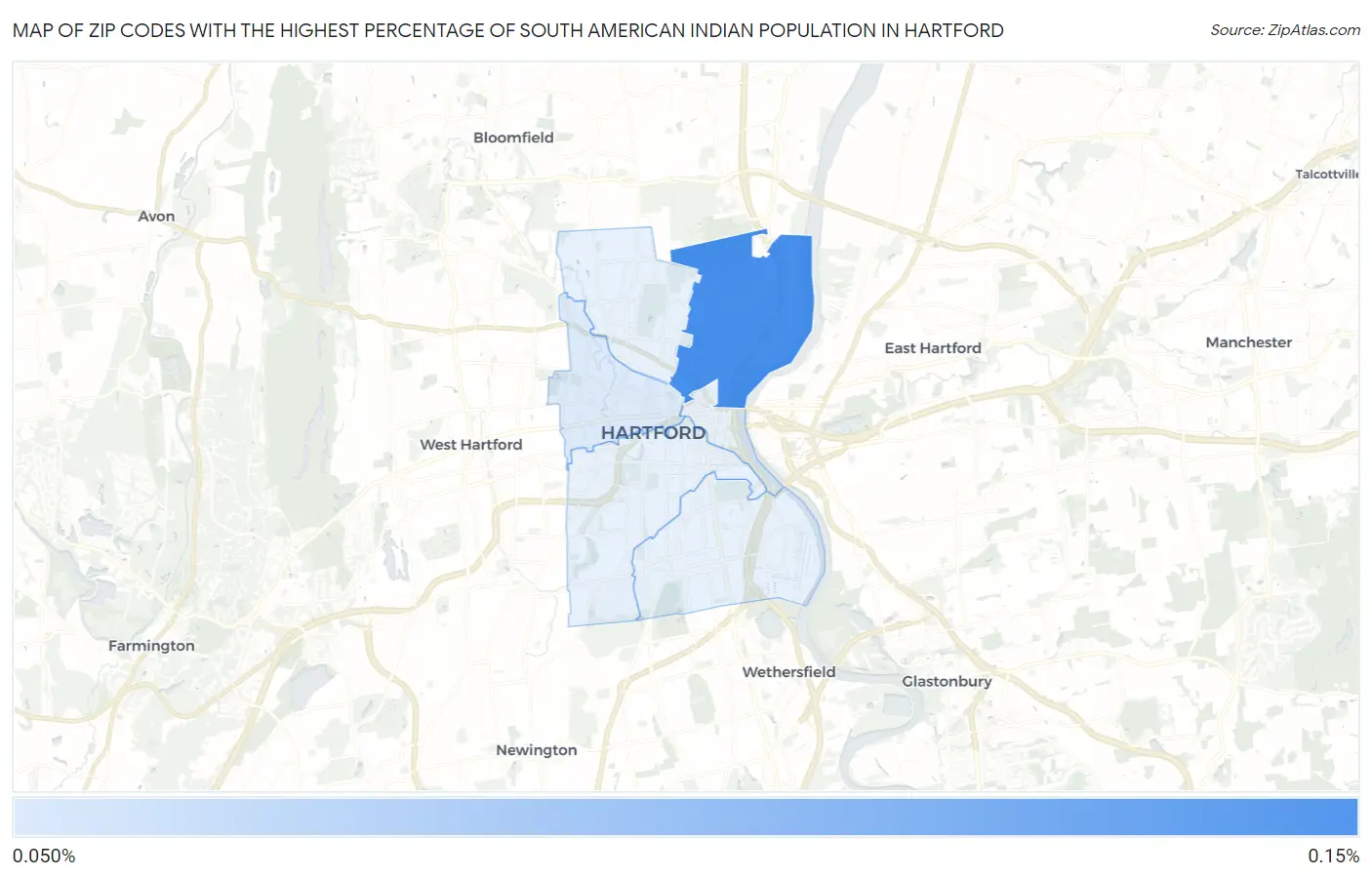Zip Codes with the Highest Percentage of South American Indian Population in Hartford Map