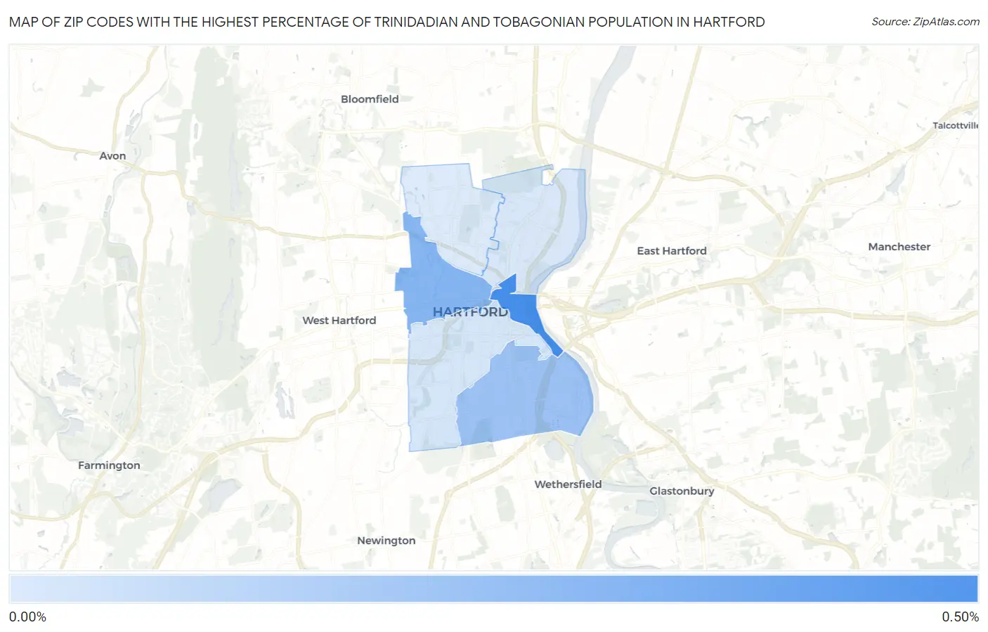 Zip Codes with the Highest Percentage of Trinidadian and Tobagonian Population in Hartford Map
