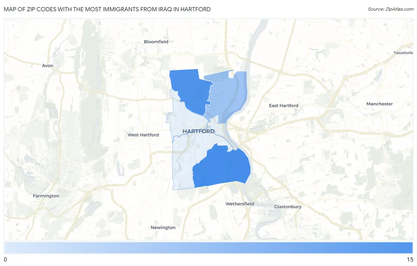 Zip Codes with the Most Immigrants from Iraq in Hartford Map