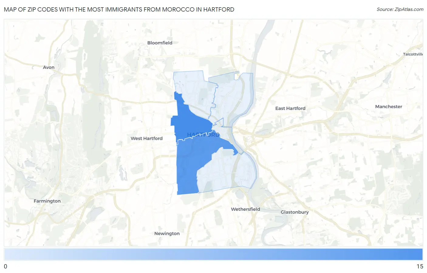 Zip Codes with the Most Immigrants from Morocco in Hartford Map