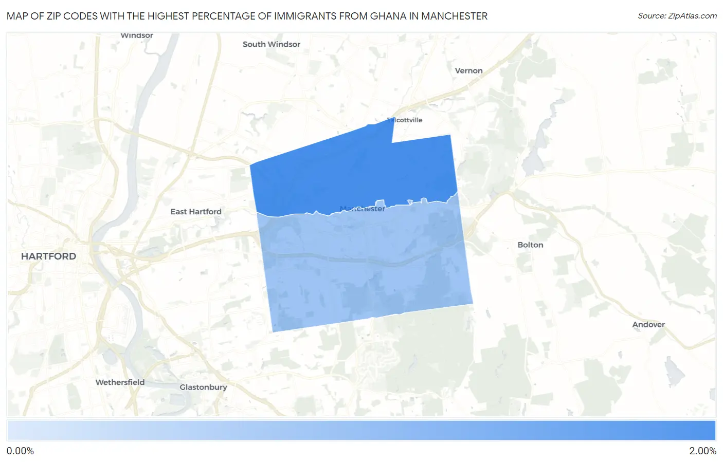 Zip Codes with the Highest Percentage of Immigrants from Ghana in Manchester Map
