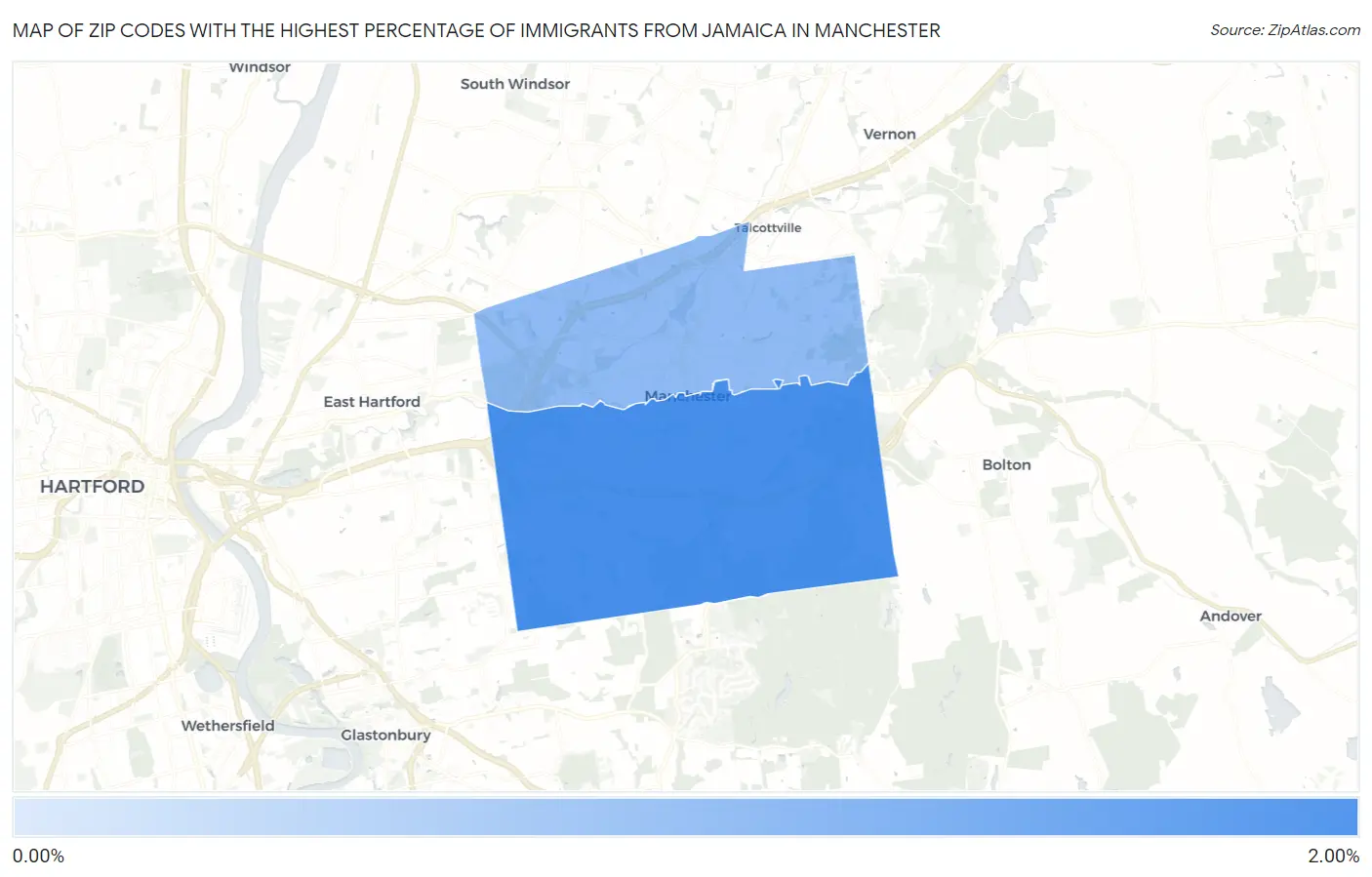 Zip Codes with the Highest Percentage of Immigrants from Jamaica in Manchester Map