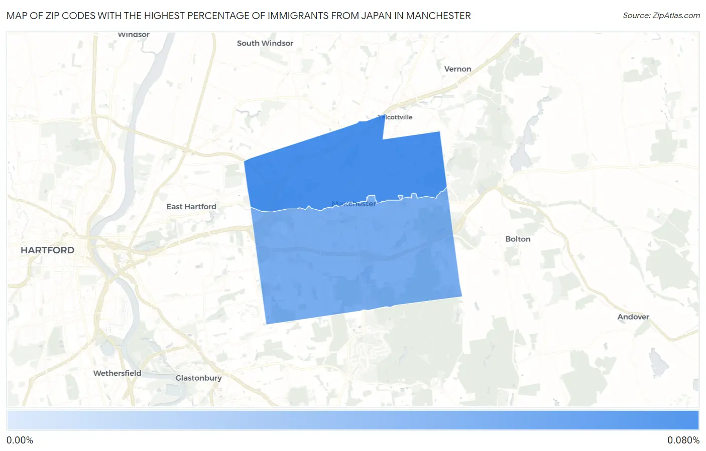 Zip Codes with the Highest Percentage of Immigrants from Japan in Manchester Map