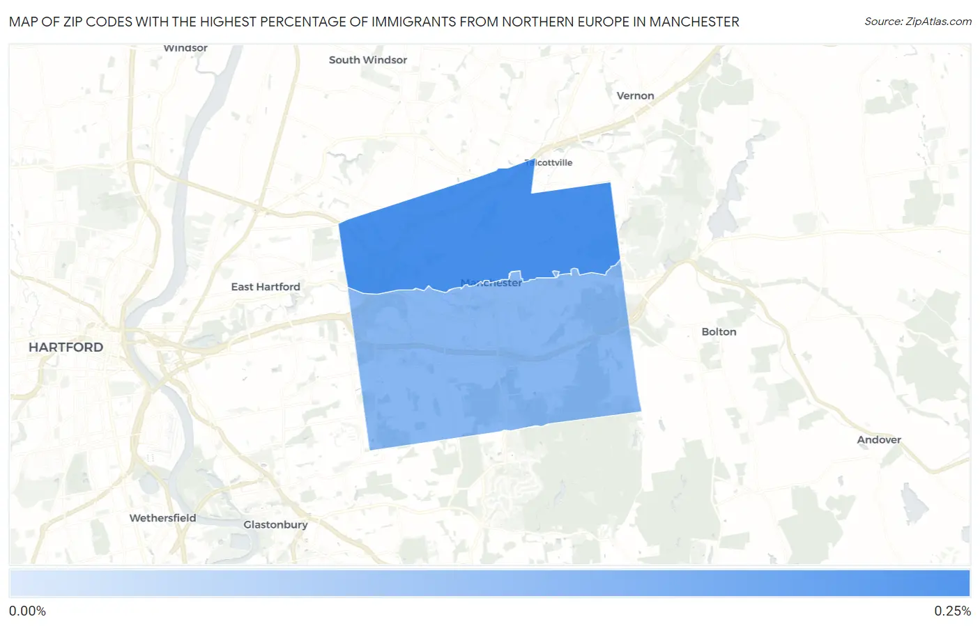 Zip Codes with the Highest Percentage of Immigrants from Northern Europe in Manchester Map