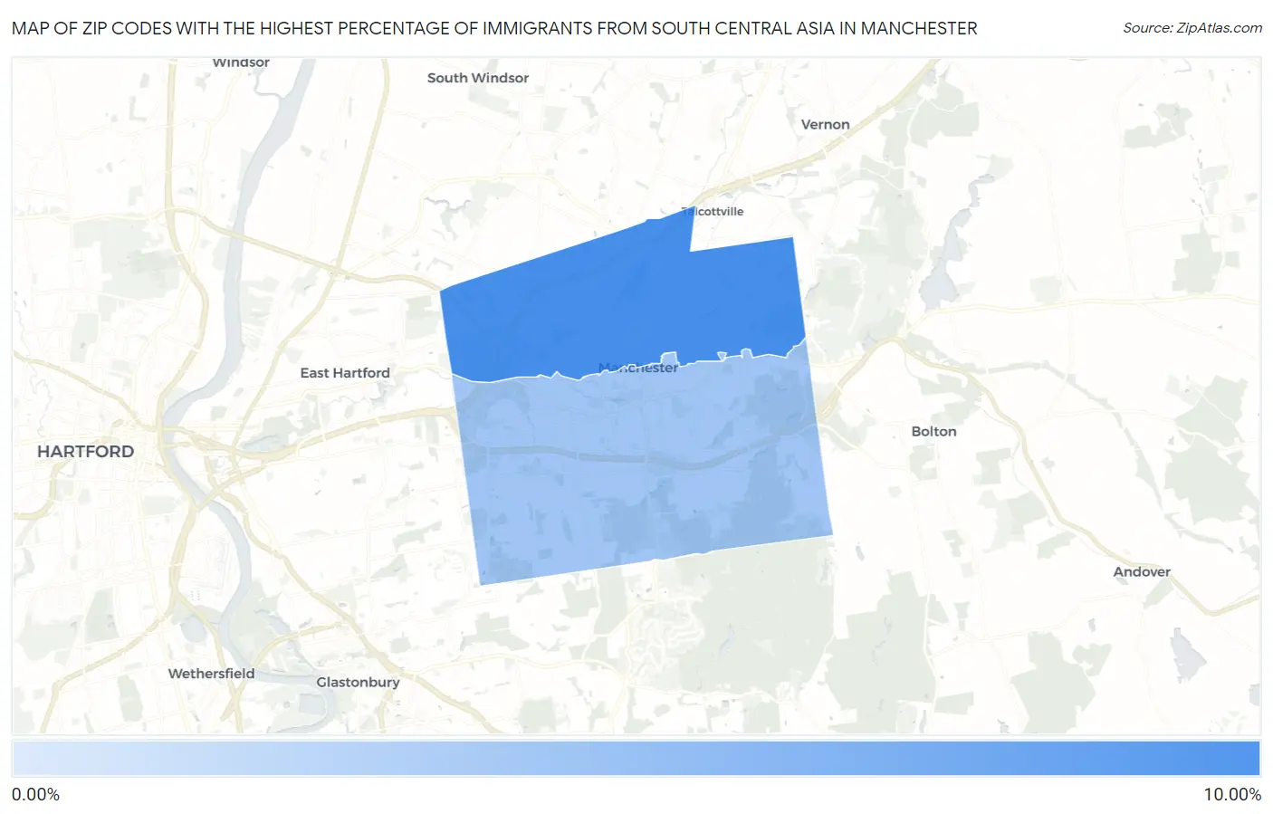 Zip Codes with the Highest Percentage of Immigrants from South Central Asia in Manchester Map