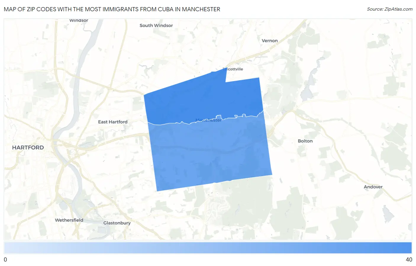 Zip Codes with the Most Immigrants from Cuba in Manchester Map