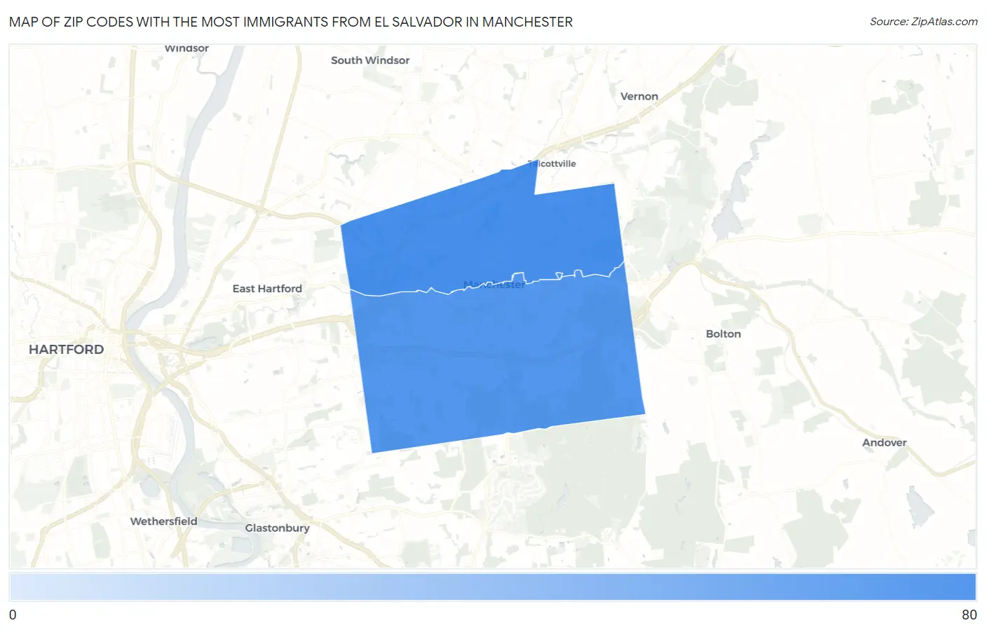 Zip Codes with the Most Immigrants from El Salvador in Manchester Map
