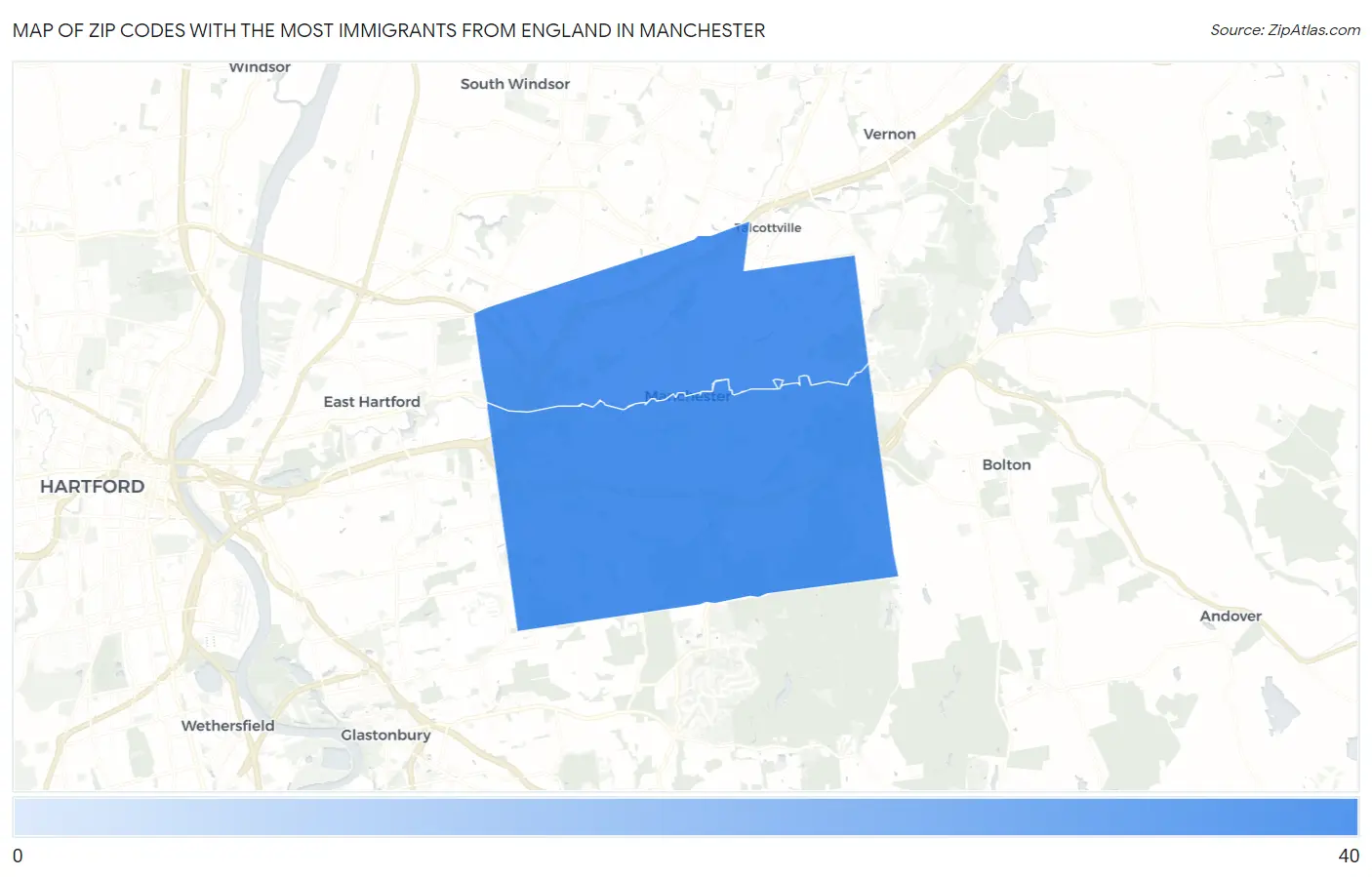 Zip Codes with the Most Immigrants from England in Manchester Map