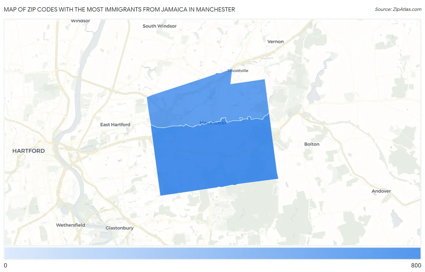 Zip Codes with the Most Immigrants from Jamaica in Manchester Map