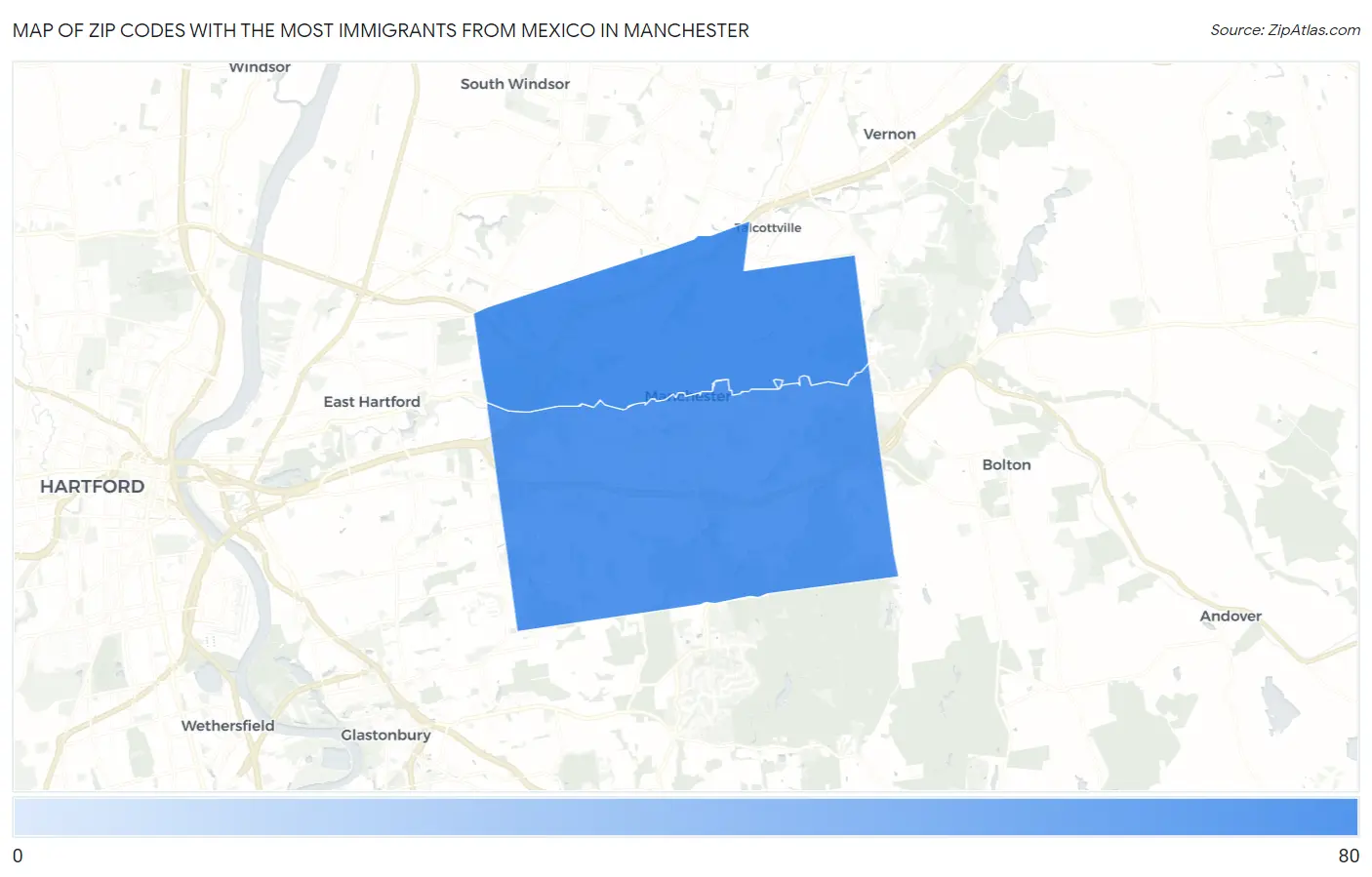 Zip Codes with the Most Immigrants from Mexico in Manchester Map