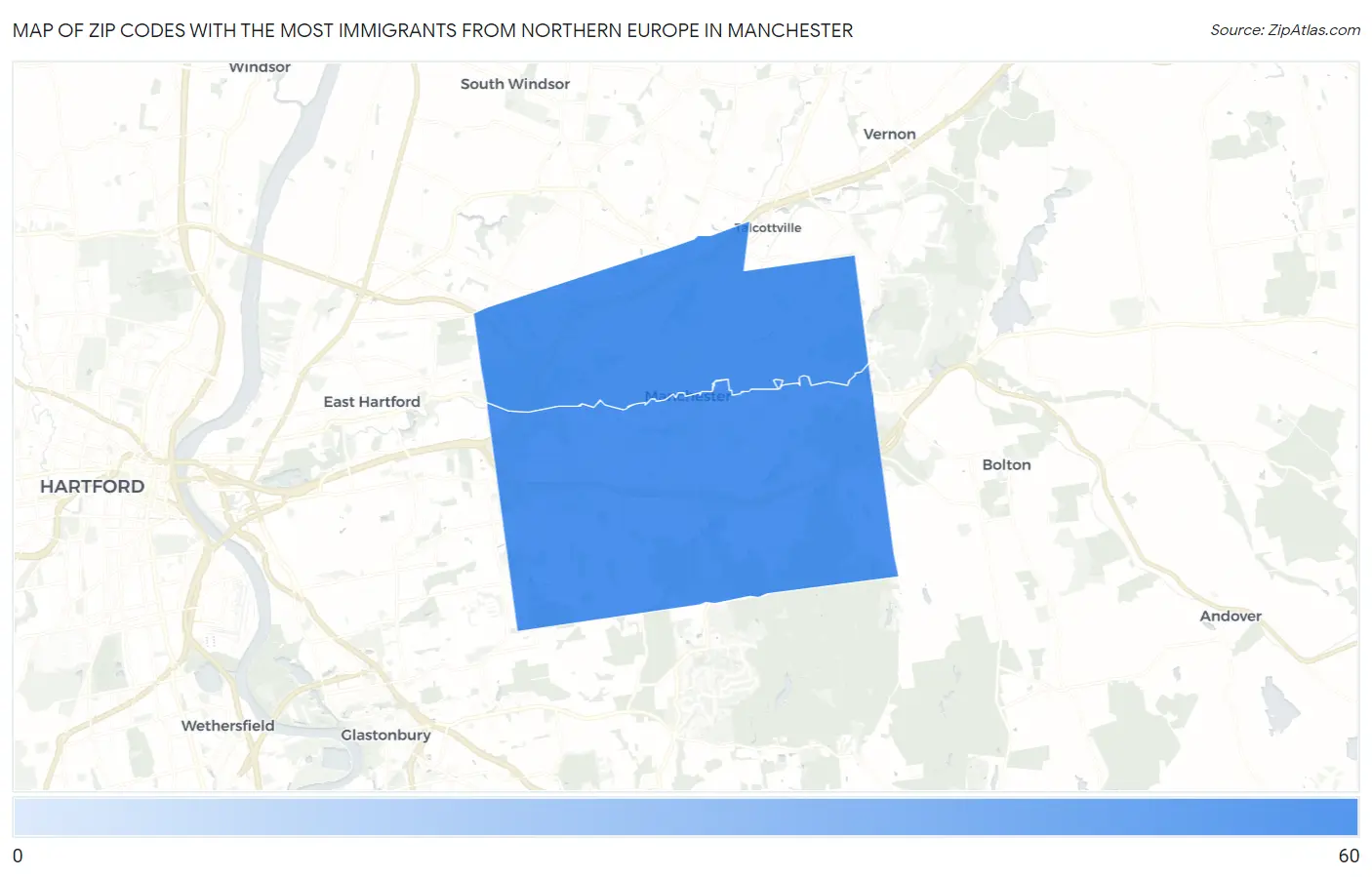 Zip Codes with the Most Immigrants from Northern Europe in Manchester Map