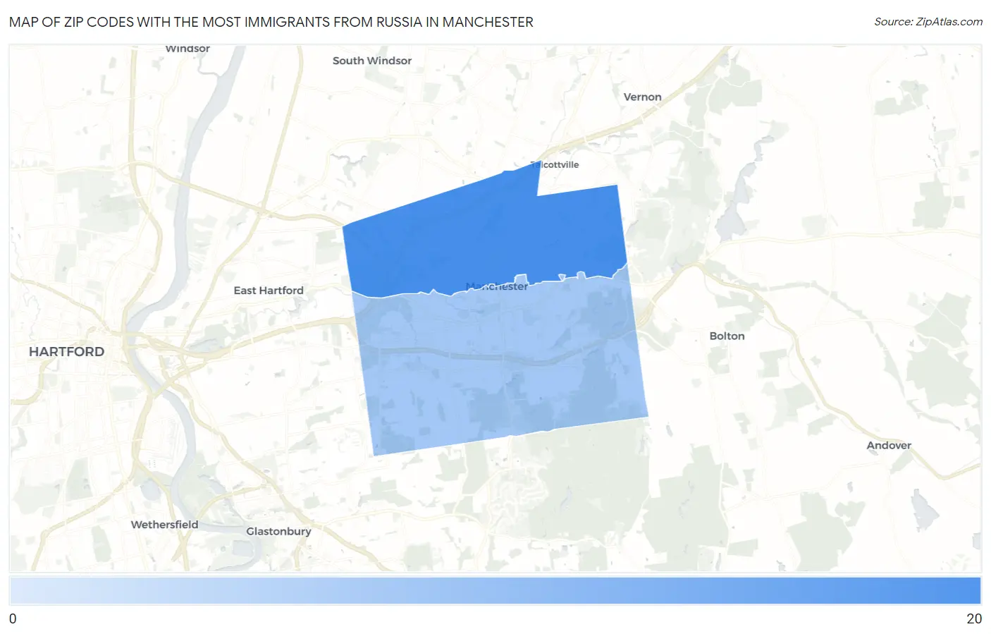 Zip Codes with the Most Immigrants from Russia in Manchester Map