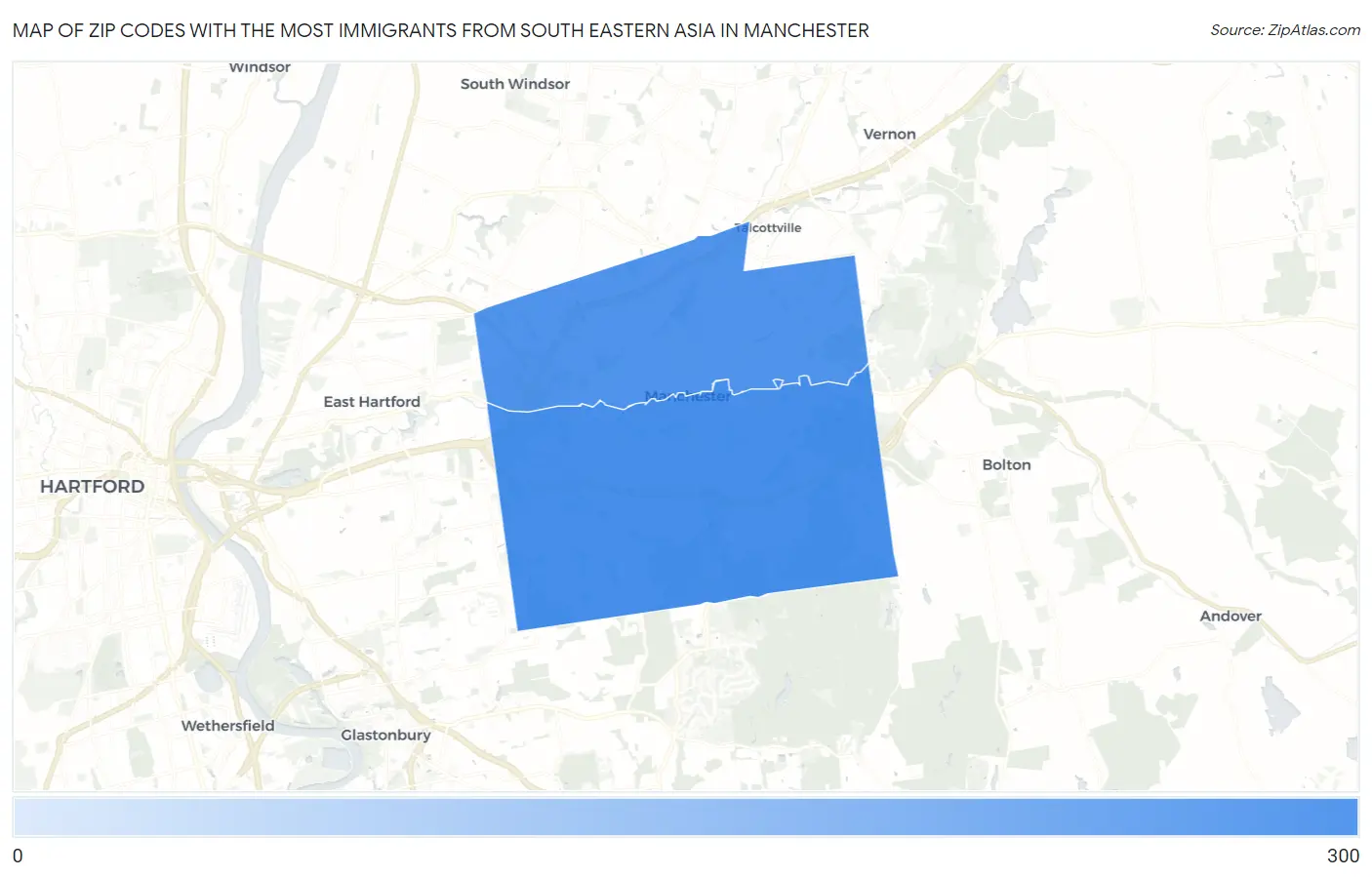 Zip Codes with the Most Immigrants from South Eastern Asia in Manchester Map